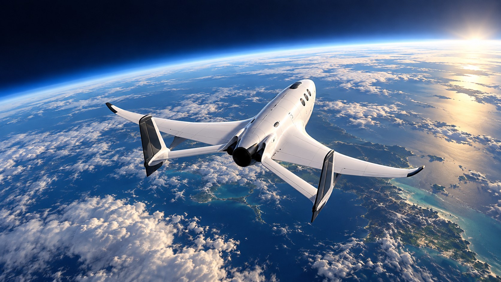 Artist’s impression of a suborbital spaceplane above Earth, illustrating the Virgin Galactic research partnership